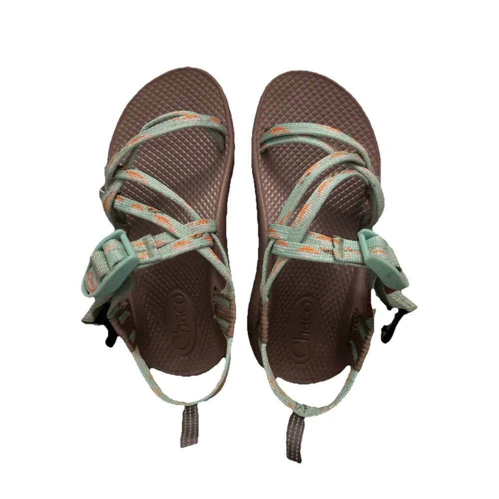 Chaco ZX1 EcoTread Sandals Youth Kids Size 2 Green Orange Strappy‎ Hiking